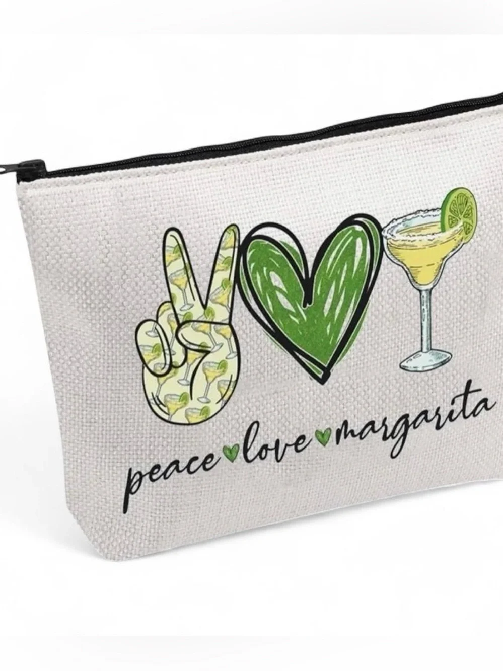 NWOT Peace Love Margaritas Canvas Pouch